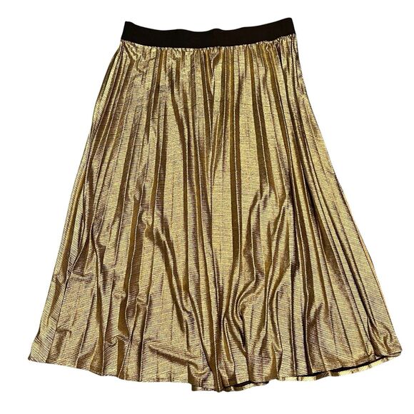 Time And Tru Womens Skirt Sz Large Sz 12-14 Midi Metallic Pleated Fall Autumn - Picture 3 of 10